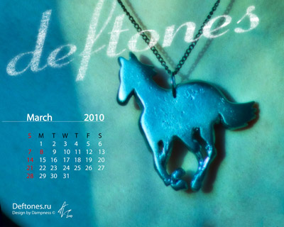 Wallpaper Deftones White Pony & Dampness с календарем на март 2010 года
