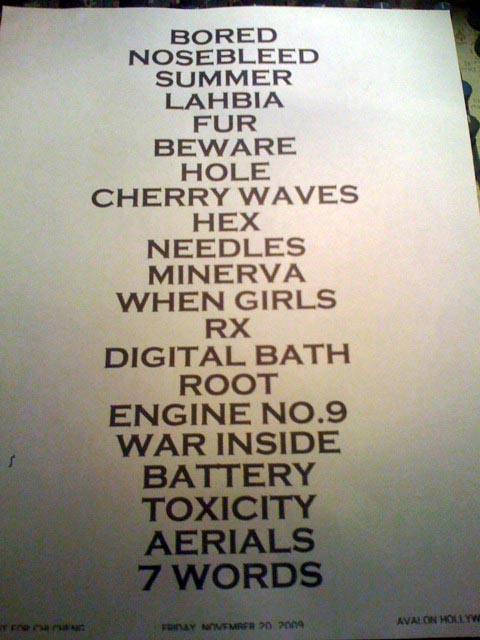Сет-лист концерта Deftones в Голливуде, в клубе Avalon, 20 ноября 2009 г.