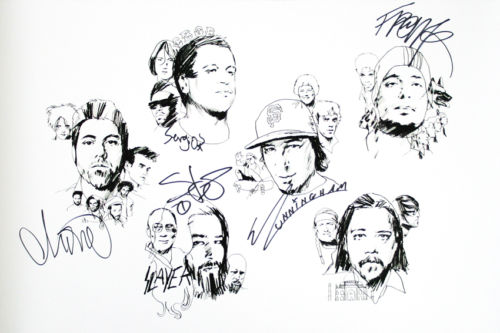 Эксклюзивная иллюстрация группы Deftones с автографами всех участников, выставленная на аукцион для сбора средств на лечение Чи Ченга