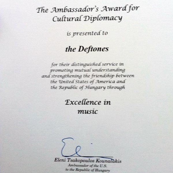 The Ambassador's Award for Cultural Diplomacy — группе Deftones