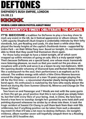 Обзор концерта Deftones в лондонском Shepherd’s Buch Empire от журнала «Kerrang!»