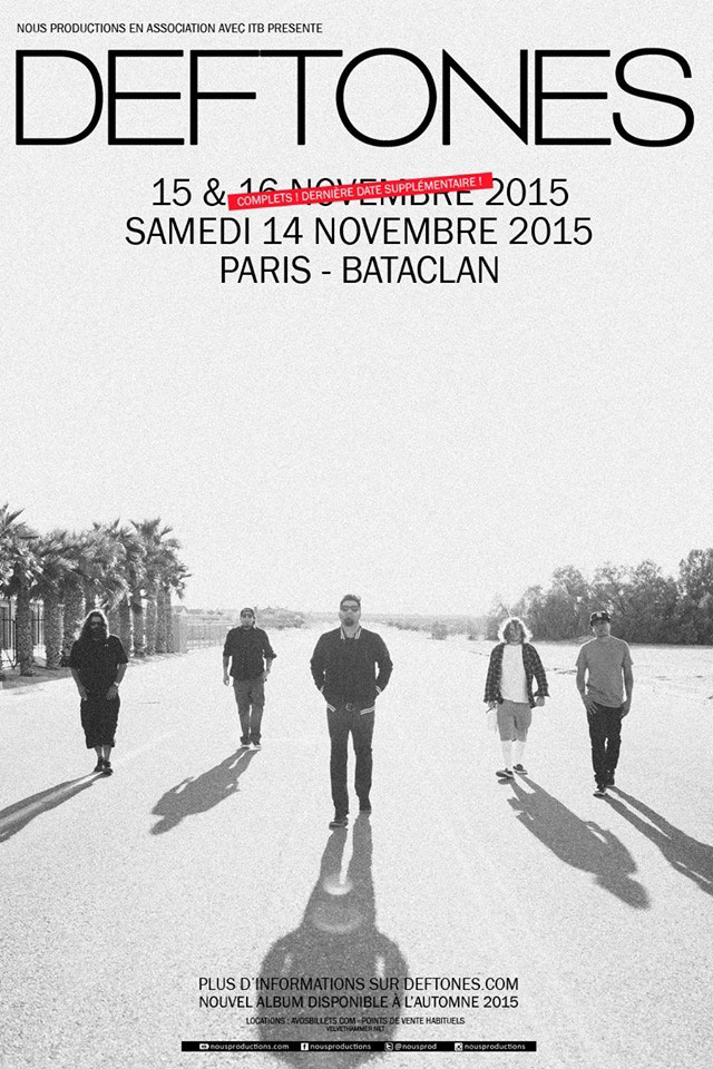 Три концерта Deftones в Париже: 14, 15, 16 ноября 2015 года