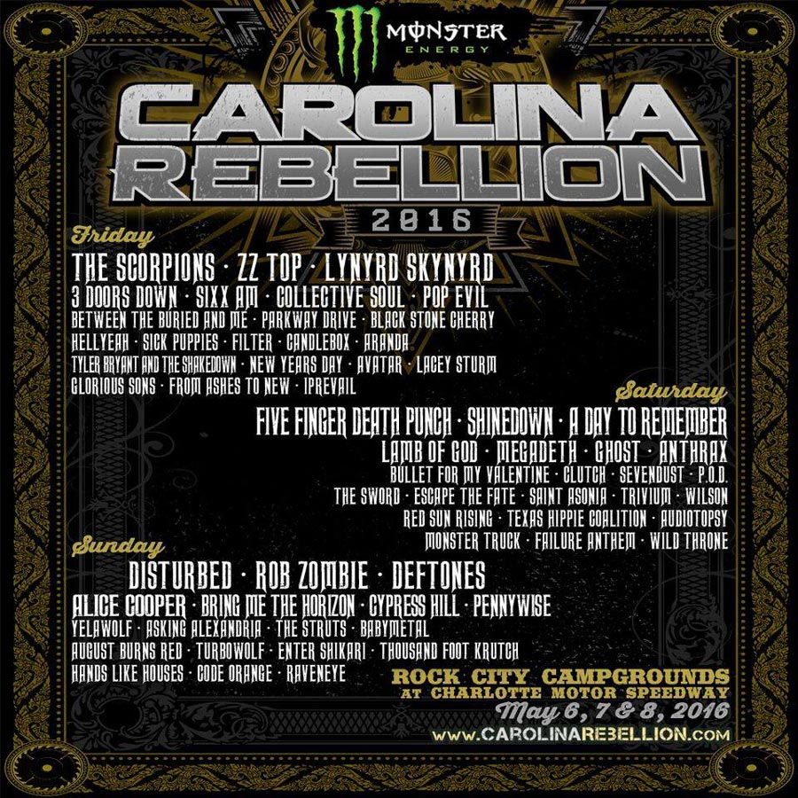 Список участников фестиваля Carolina Rebellion 2016