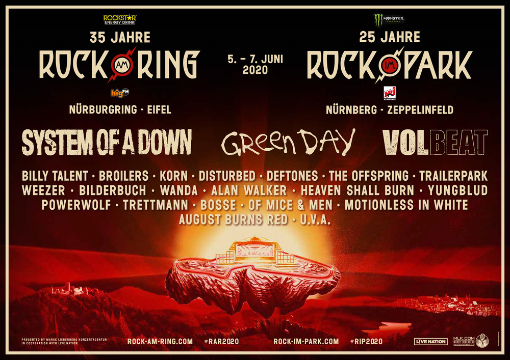 Афиша фестивалей Rock am Ring 2020 и Rock im Park 2020