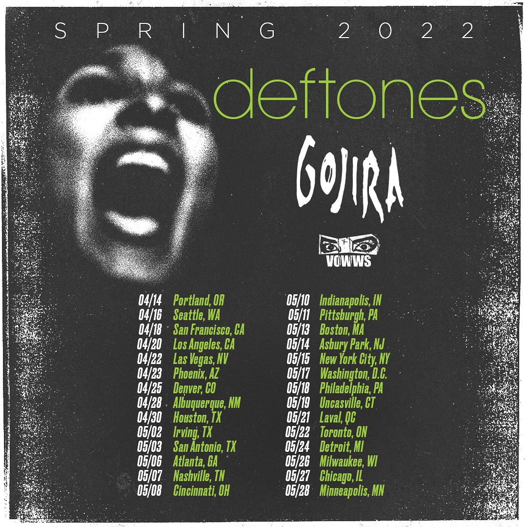 Расписание весеннего турне Deftones, Gojira и Vowws по США и Канаде